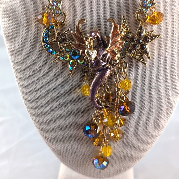 Kirks Folly Jewelry - Kirks Folly Statement Necklace Celestial Dragons Fantasy Beaded Gold